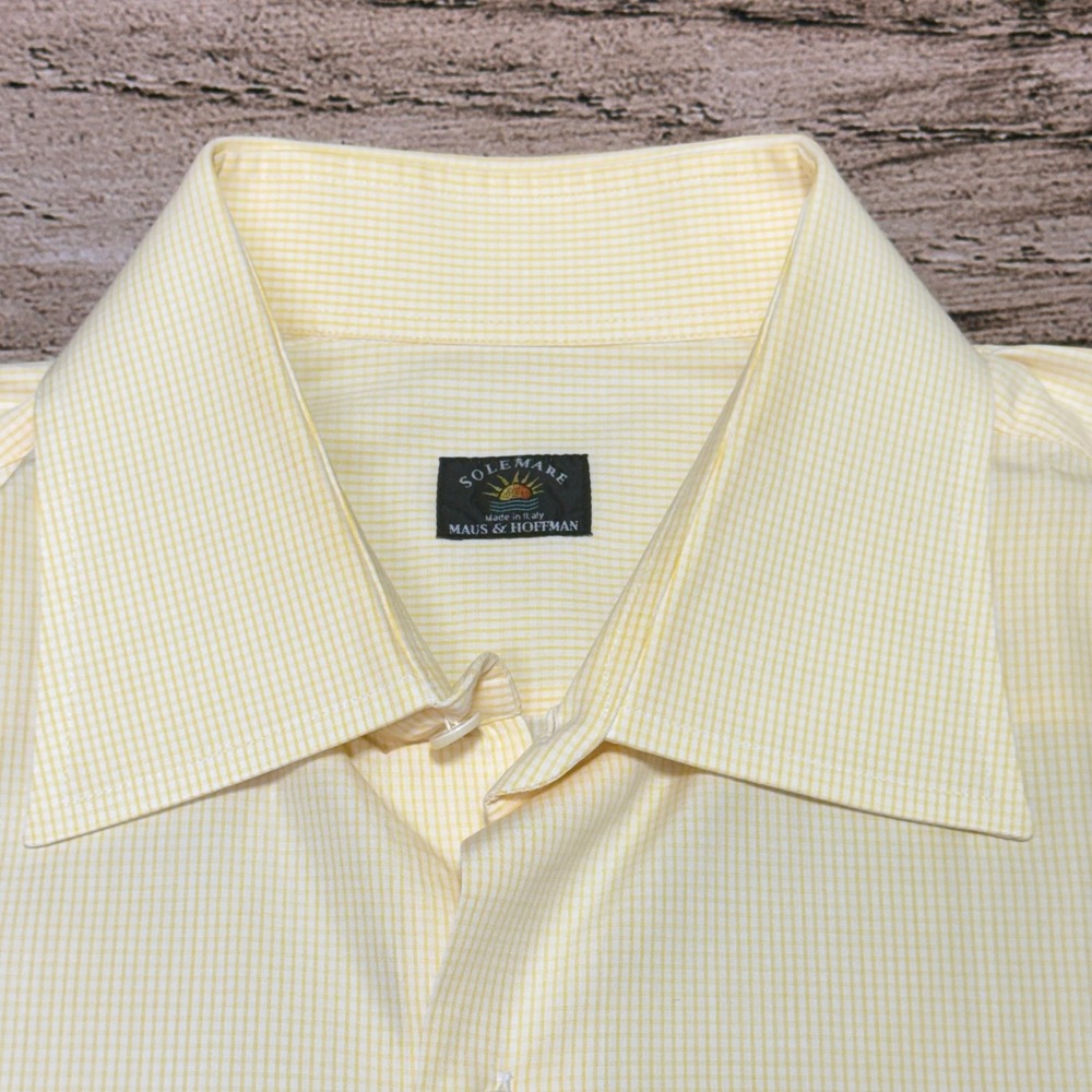 Solemare Maus & Hoffman Button Up Men 16.5 Yellow Micro Check Dress Shirt Italy